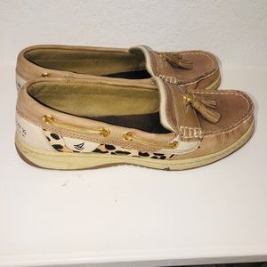 Leopard gold and tan sperries